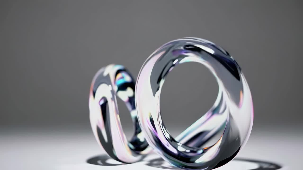 Abstract video featuring two glossy, intertwined metallic rings