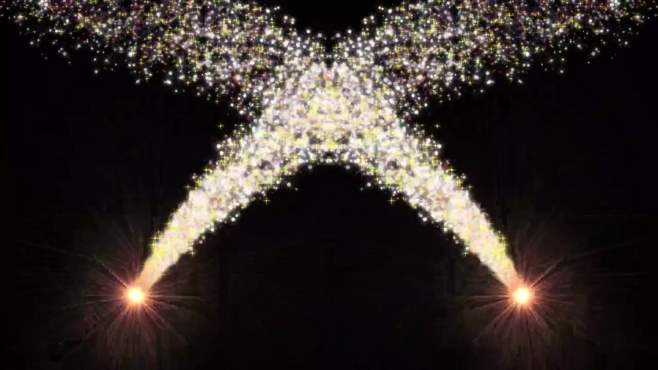 Grafica in movimento astratta di particelle dorate luminose che formano un arco