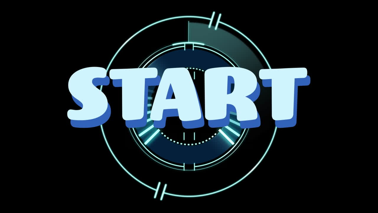 Animation of start text over scope scanning on black background