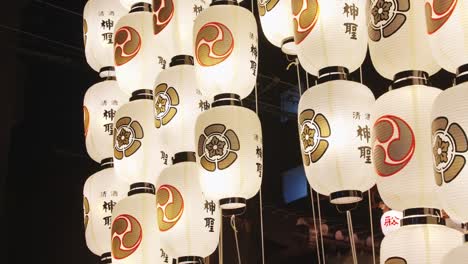 close-up of illuminated japanese paper lanterns