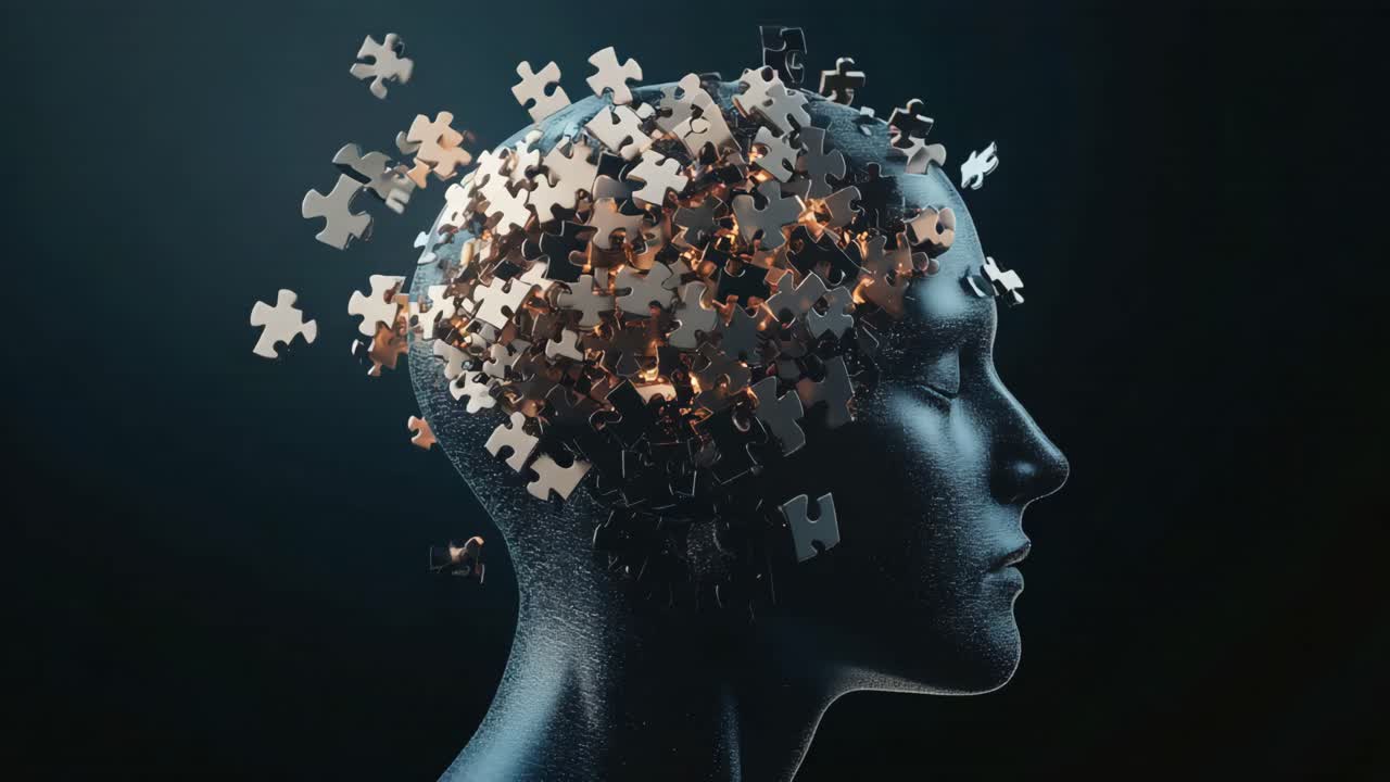 cabeza humana con piezas de rompecabezas