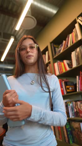 young woman studying in a library