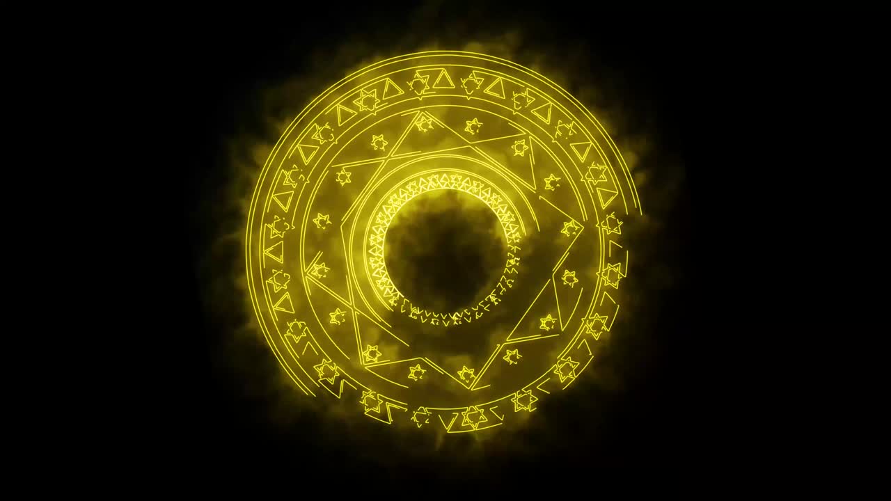 마법의 별 노란 에너지는 느리게 회전하여 배너와 분석 광고에 나타납니다.