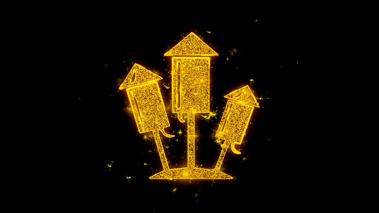 날아다니는 불꽃놀이 아이콘은 검은 바탕에 입자를 불꽃으로 만니다.