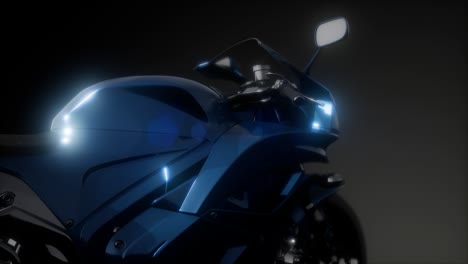 Moto-Sport-Bike-En-Estudio-Oscuro-Con-Luces-Brillantes