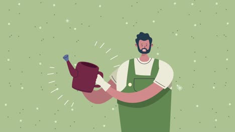 animación ecológica con hombre levantando rociador