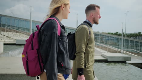 couple walking in an urban setting