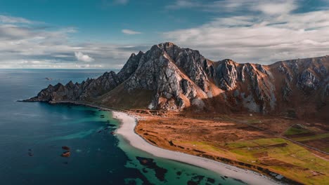 Aerial-view-of-the-magnificent-Royken-mountain-on-the-island-of-Andoya,-Norway