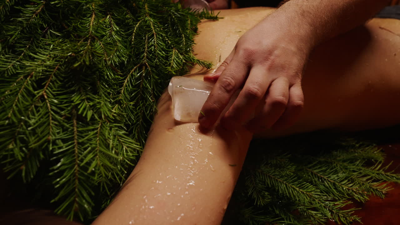 Ice Therapy Treatment with Fir Branches