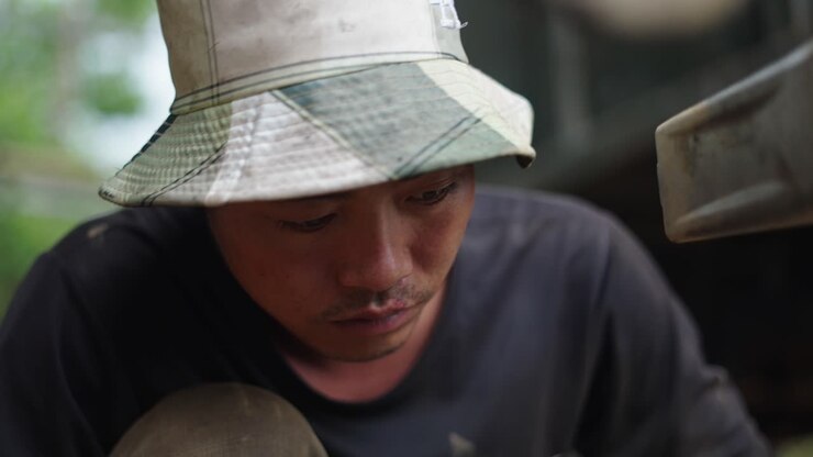 Worker Concentrating on Repair