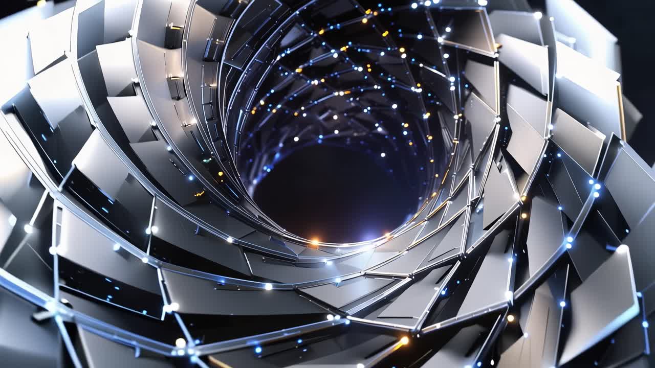 Abstract Geometric Tunnel with Glowing Particles and Digital Motion