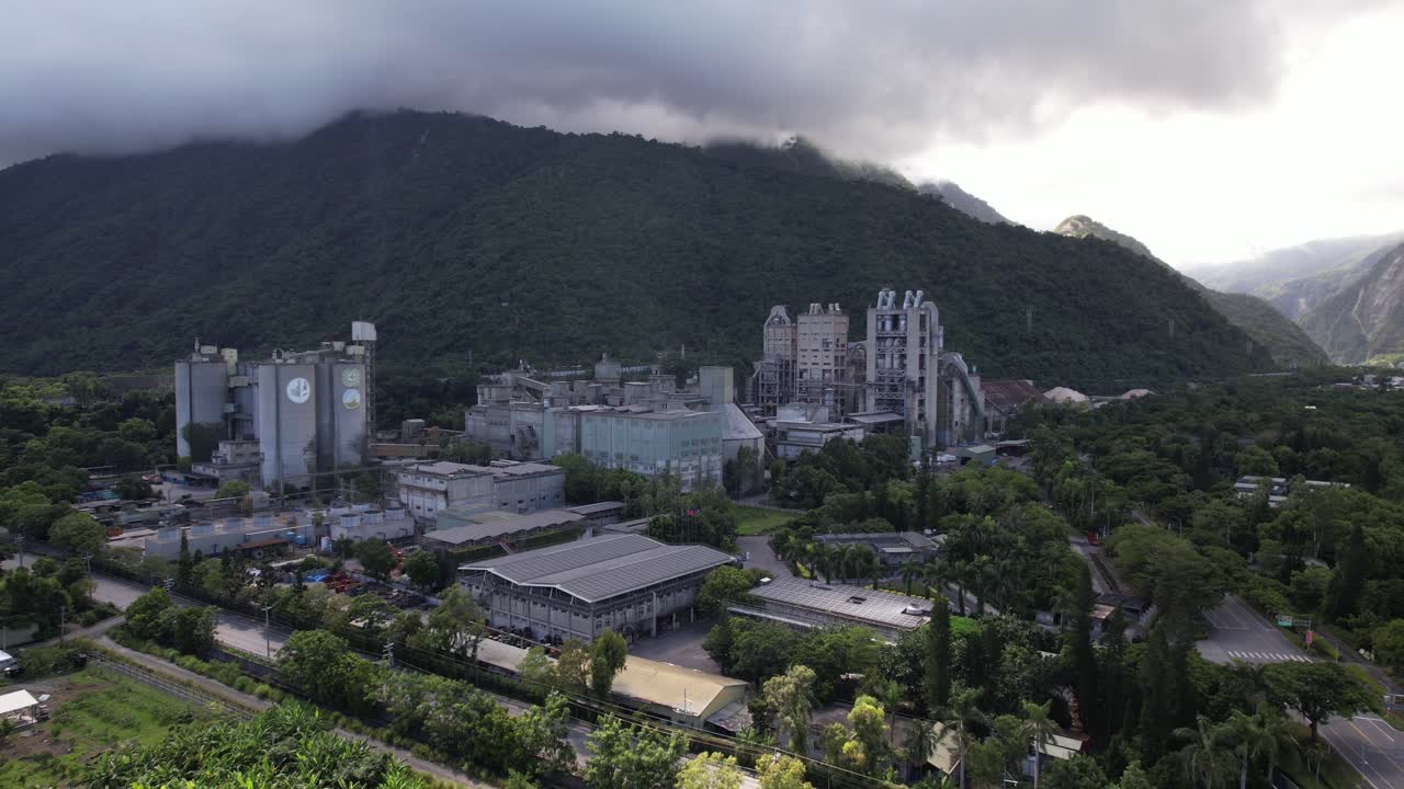 Aerial view of the local cement factory at Xincheng Township in Hualien County, Taiwan, entrance to the beautiful Taroko National Park on the east coast of the Island of Taiwan
