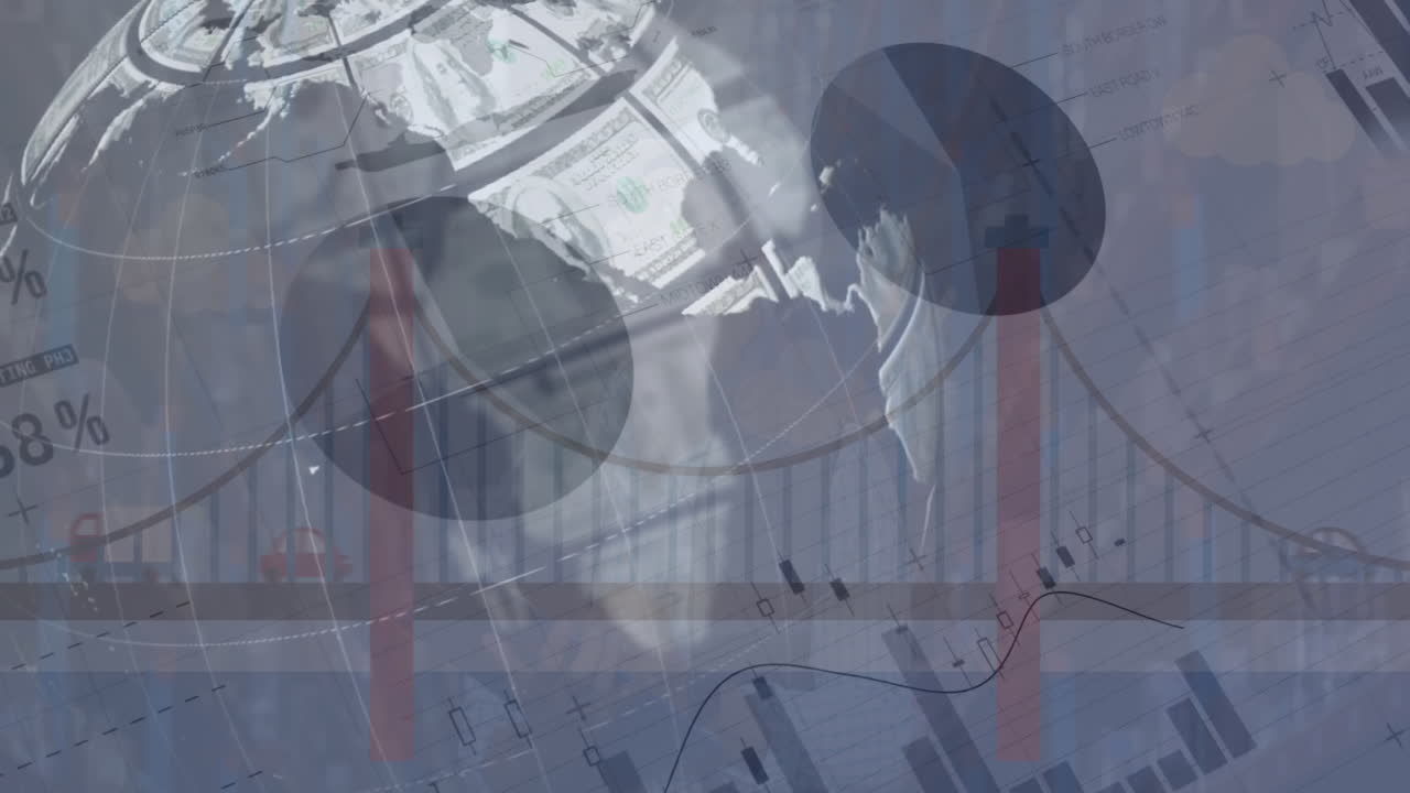 금융 데이터 처리 및 글로벌 오버 브리지의 애니메이션