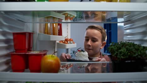 child looking inside a refrigerator