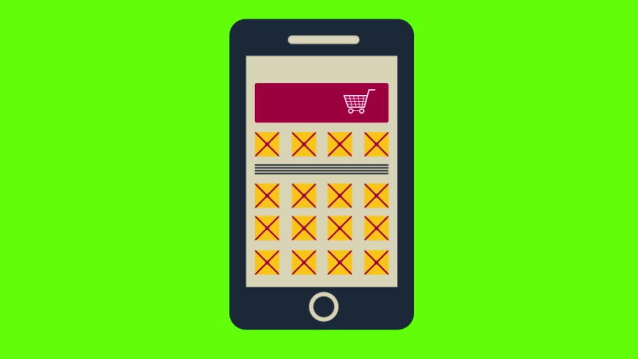 animation of a smartphone with an application of online shop on a green screen background