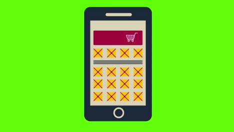 animación de un teléfono inteligente con una aplicación de tienda en línea en un fondo de pantalla verde