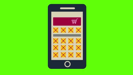 animation of a smartphone with an application of online shop on a green screen background