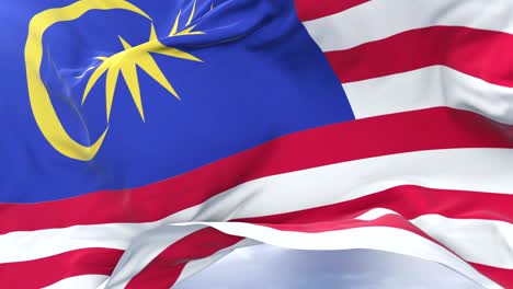 malay flag waving at wind with blue sky in slow, loop