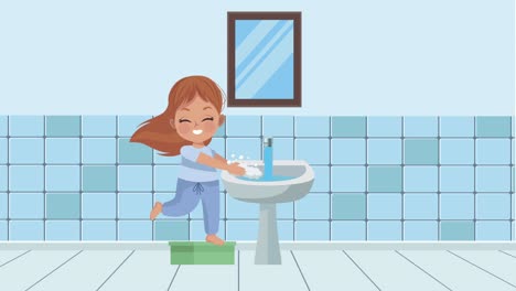 niña pequeña lavándose las manos animación