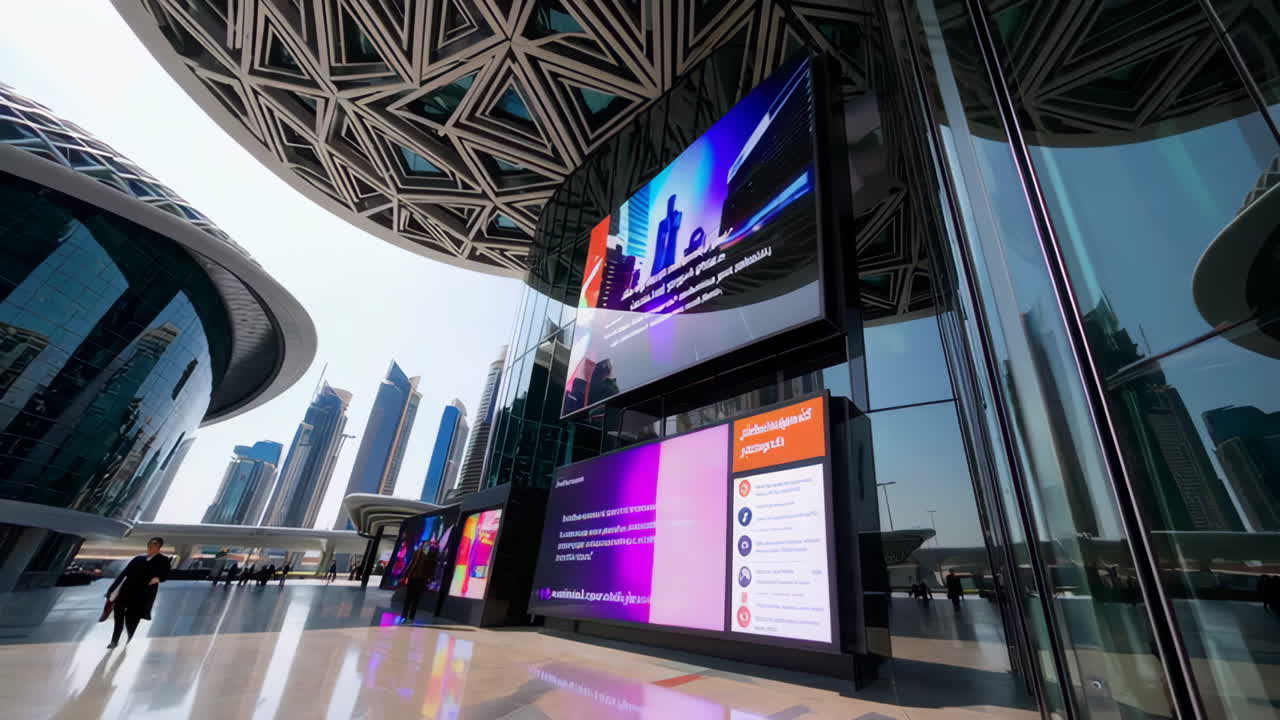 Modern Architecture and Digital Screens in Dubai Cityscape