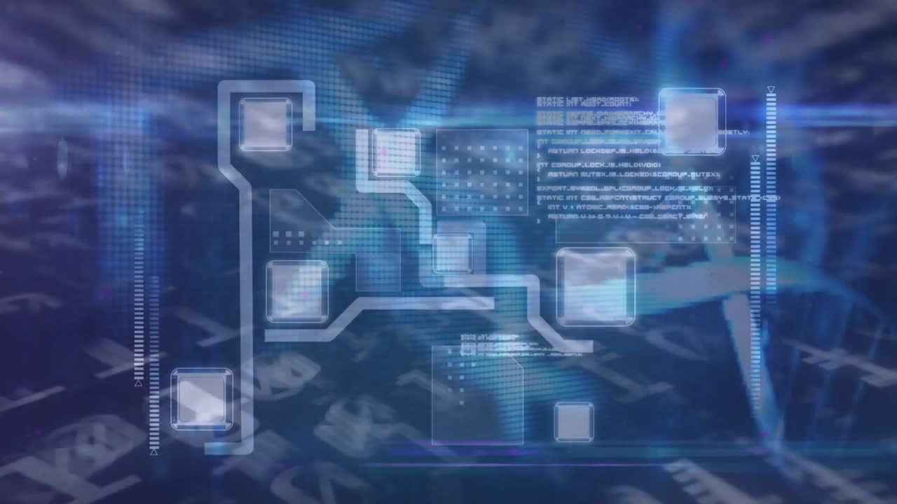 Animation of dna strand with network of connections over binary coding