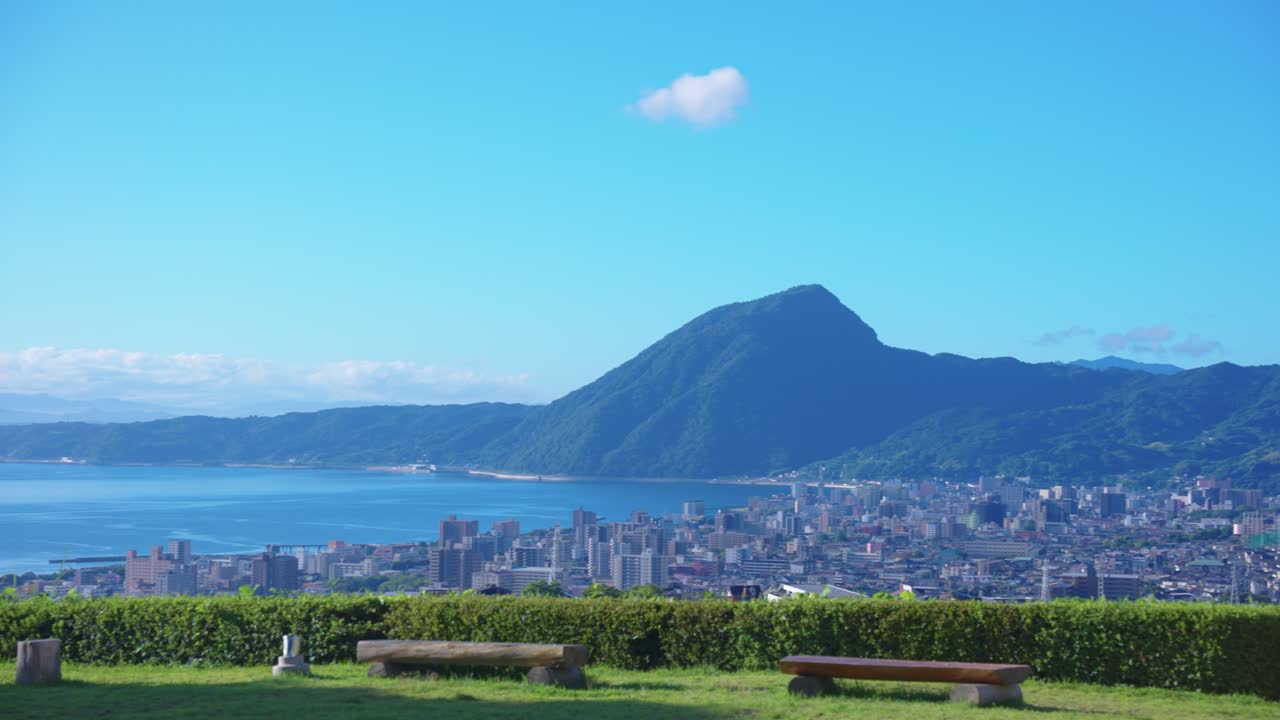 Establishing Shot of Beppu City and Kyushu Landscape, Summer in Japan