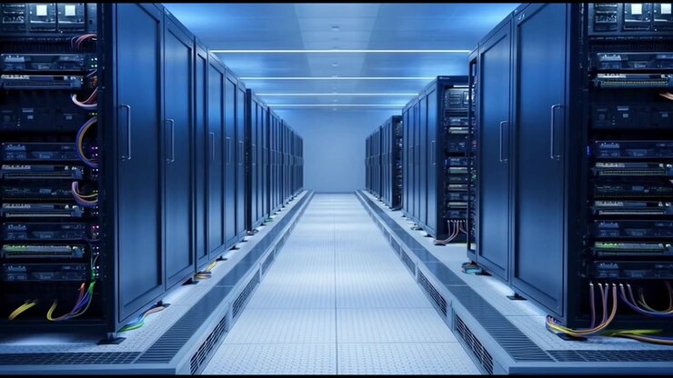 Rows of Server Racks in a Modern Data Center