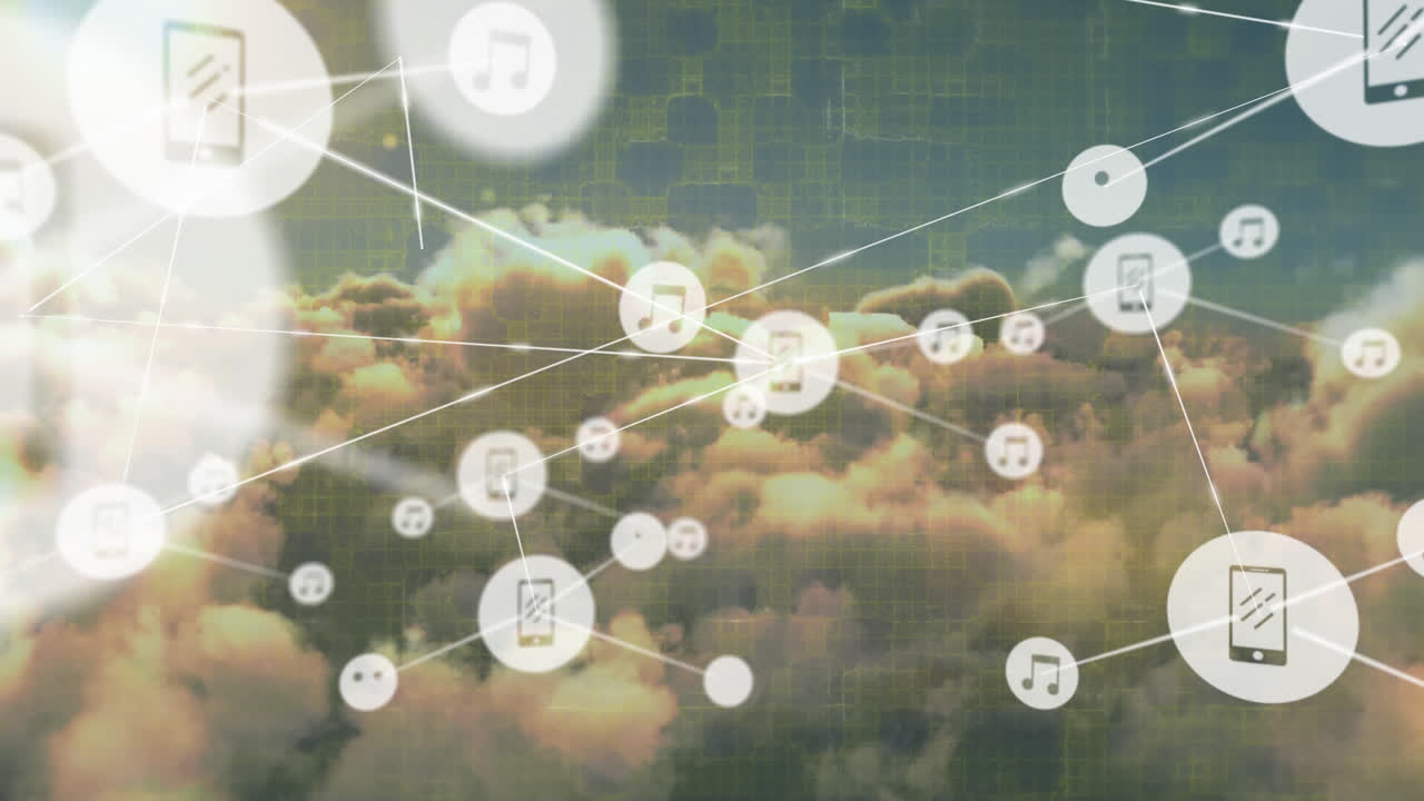 하늘 위의 사람 아이콘과의 연결 네트워크의 애니메이션