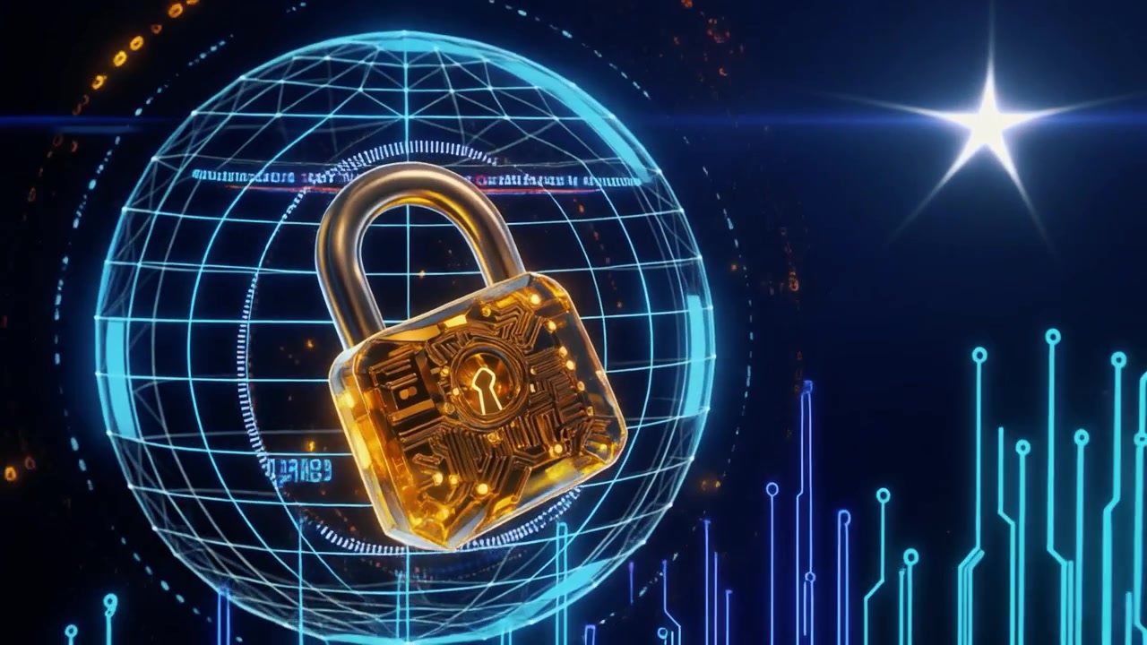 Digital Golden Padlock Protecting Global Network Data