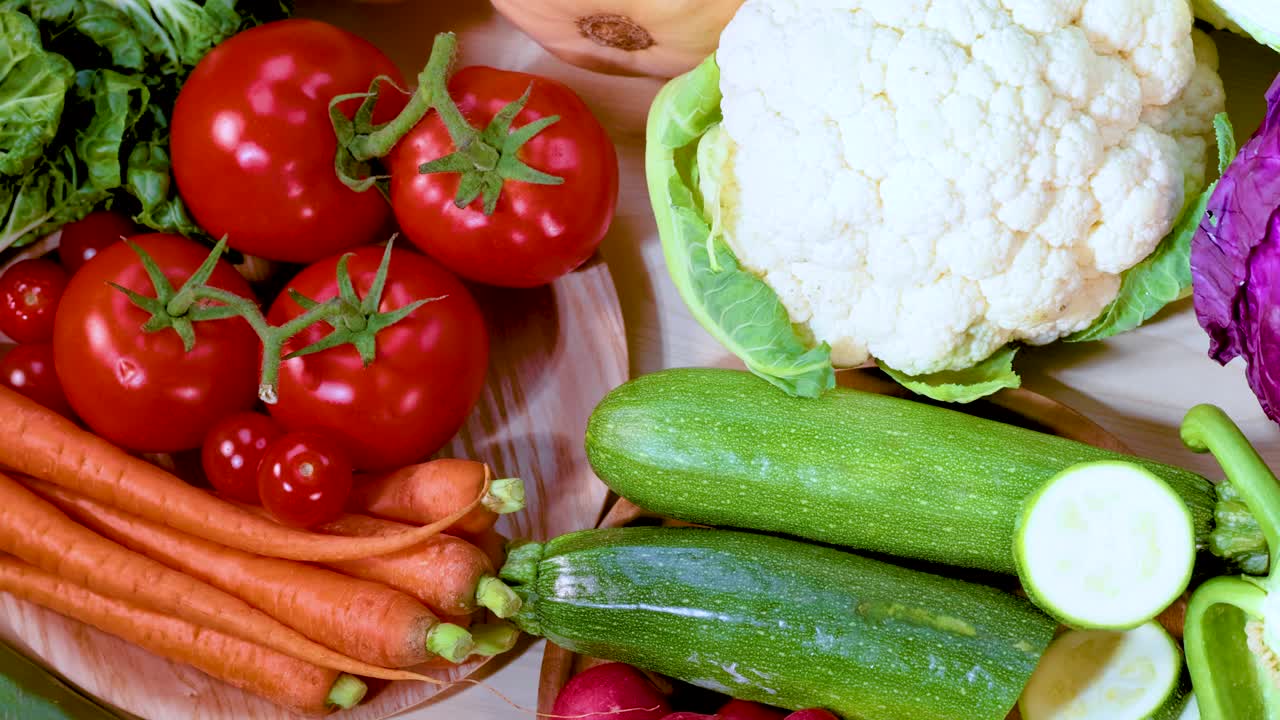 una vibrante exhibición de verduras frescas mixtas