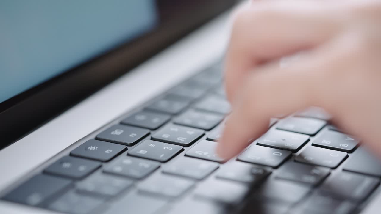 노트북 컴퓨터 키보드에서 정보를 검색하고, 온라인 커뮤니케이션 지원, 마케팅 연구, 밤에 사무실 책상에서 비즈니스 보고서를 입력하는 사업가의 손의 근접 촬영.