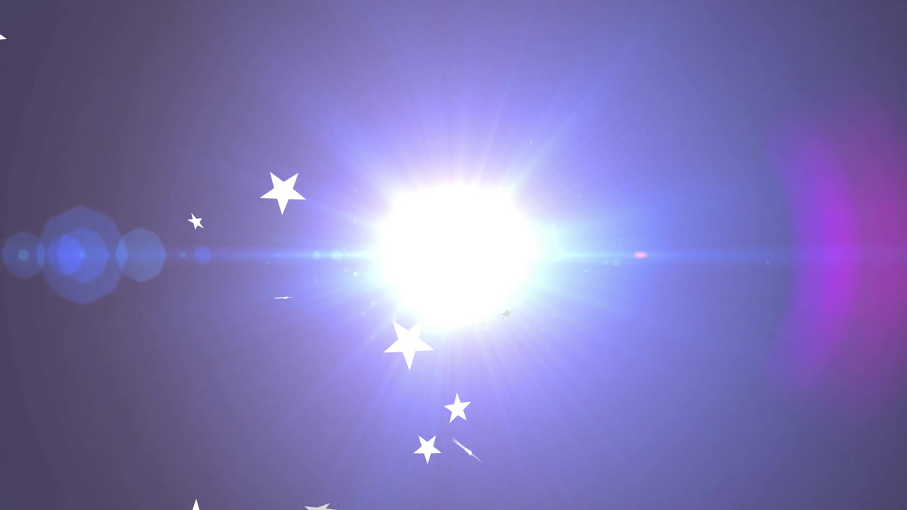 Bright light with stars animation shining over dark blue background