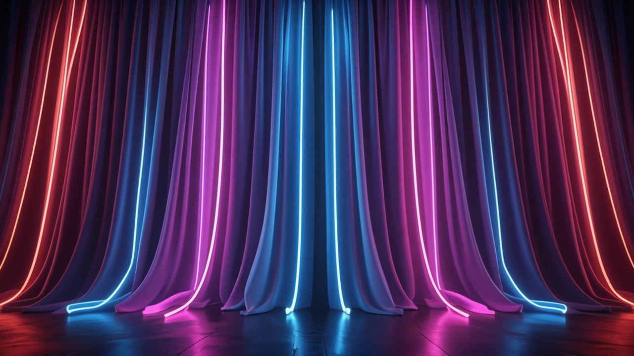 Neon Light Strips Illuminating Fabric Curtains on Stage