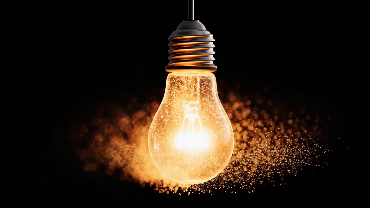 Stunning Illuminated Light Bulb Against a Dark Background with Captivating Sparkles and Dust, Showcasing the Beauty of Modern Lighting Design and Aesthetic Appeal