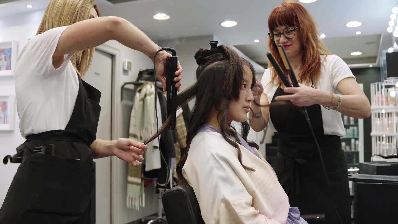Hair Styling Session in a Beauty Salon