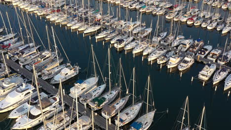 Boats-in-harbour-docked-vessels-Palavas-les-flots-sunrise-aerial-view-France