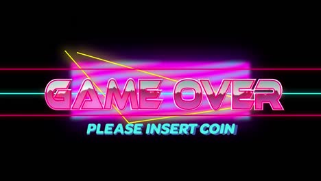 Animation-of-game-over-text-over-light-trails-and-purple-shape-on-black-background