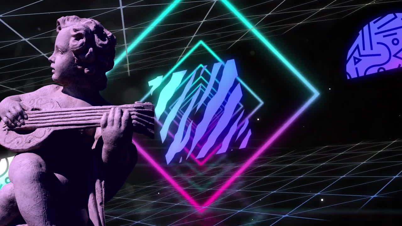 animación de la escultura gris de cupido sobre formas y cuadrados