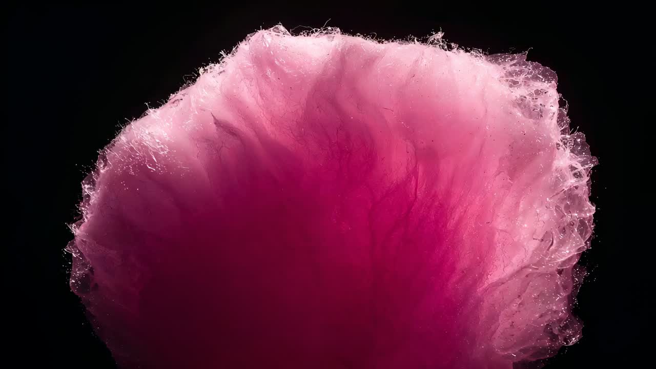 Expanding large pink pigment plume unfolding after release on black backdrop with soft lighting