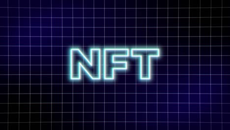 Neon NFT Inscription on Grid Background. NFT Metaverse Concept. 4K