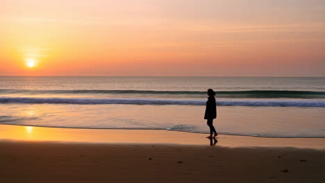 person walking on a beach at sunset