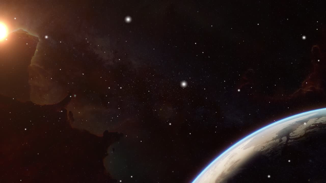 la superficie de la tierra y las nubes nebulosas circundantes en el universo