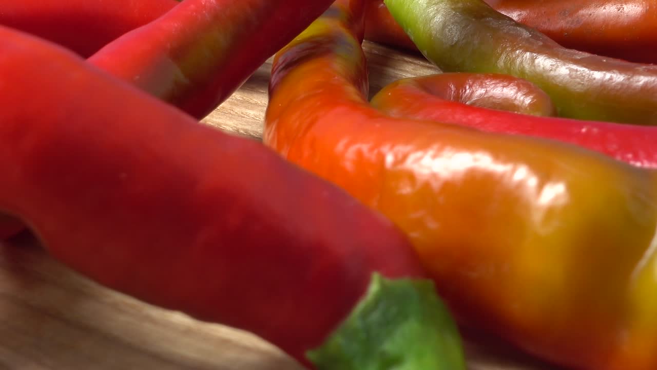 Red chilli, pepper. Shooting in the movement