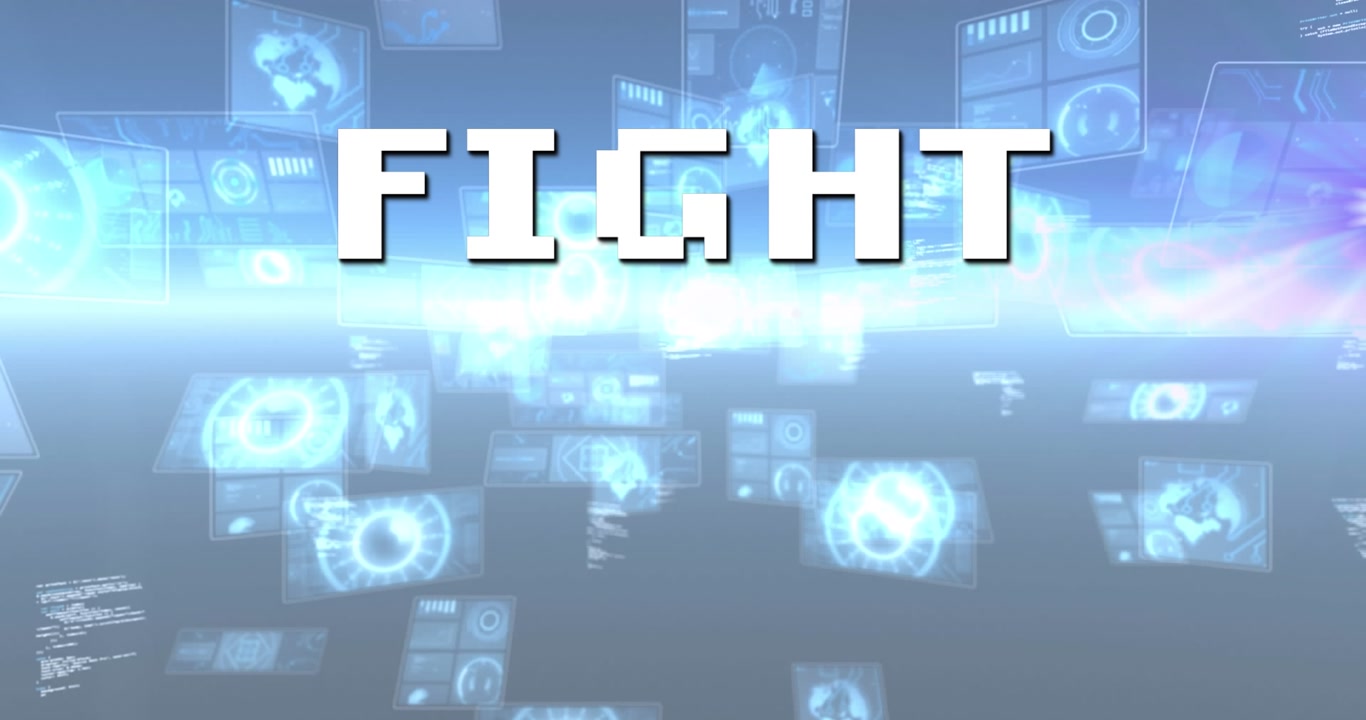 Animazione del testo 'fight' su scansione e elaborazione dati