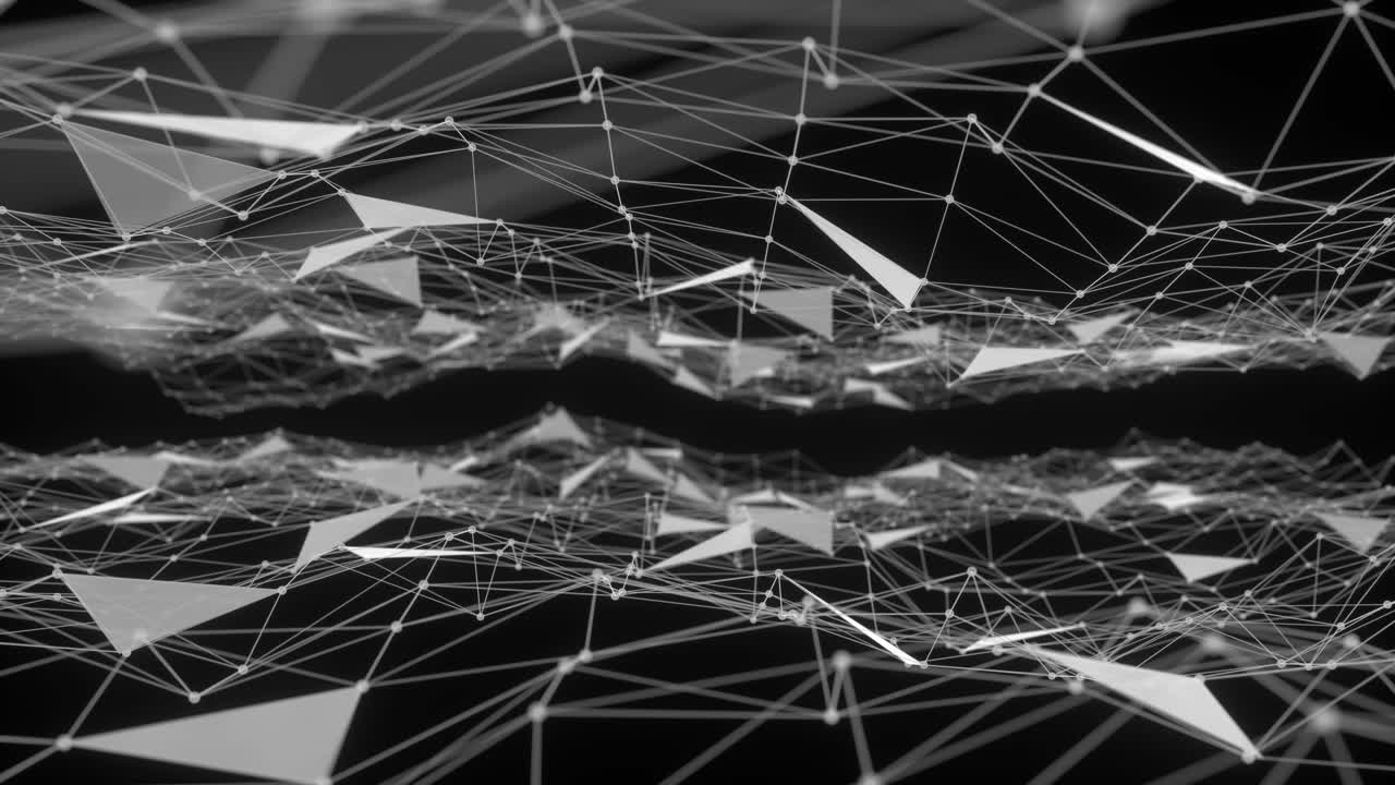 Abstract background dark blue with plexus motion graphic. Moving lines and dots. 3d animation