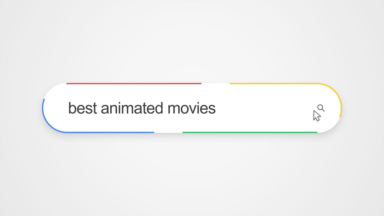 Searching For The Best Animated Movies On An Internet Browser Search Bar. Close-up Shot