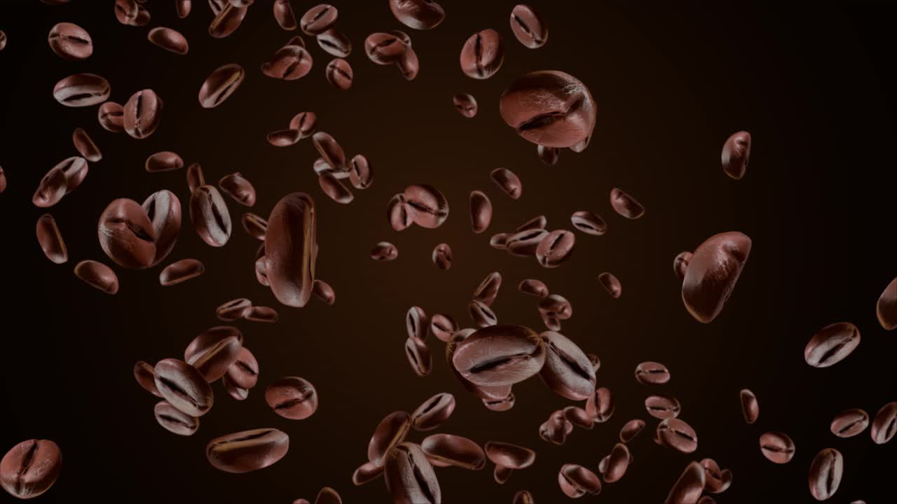 Coffee beans slow falling 3d animation green screen background slow motion coffee in breakfast