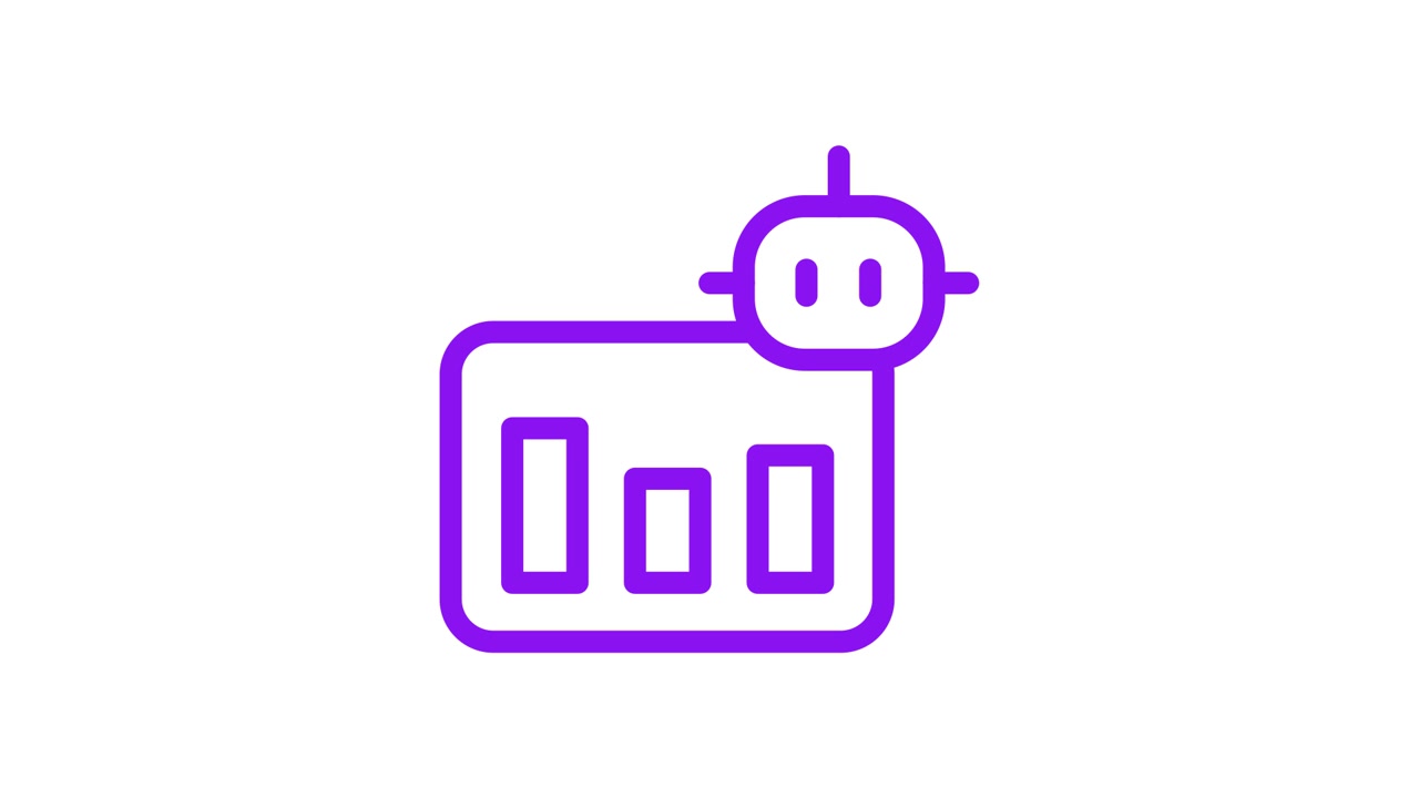 Animeret lilla robotikon, der analyserer dataoversigt