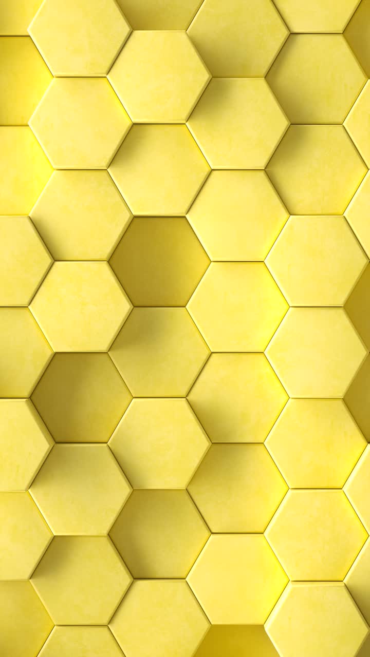 Abstract background of pulsing hexagons in wall. 3d loop vertical