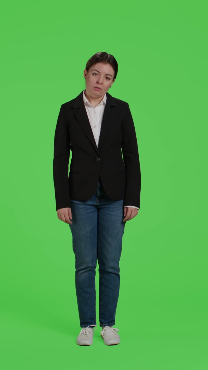 Vertikal video: Frontbillede af utilfreds virksomhedsleder, der ser trist eller ked ud af det